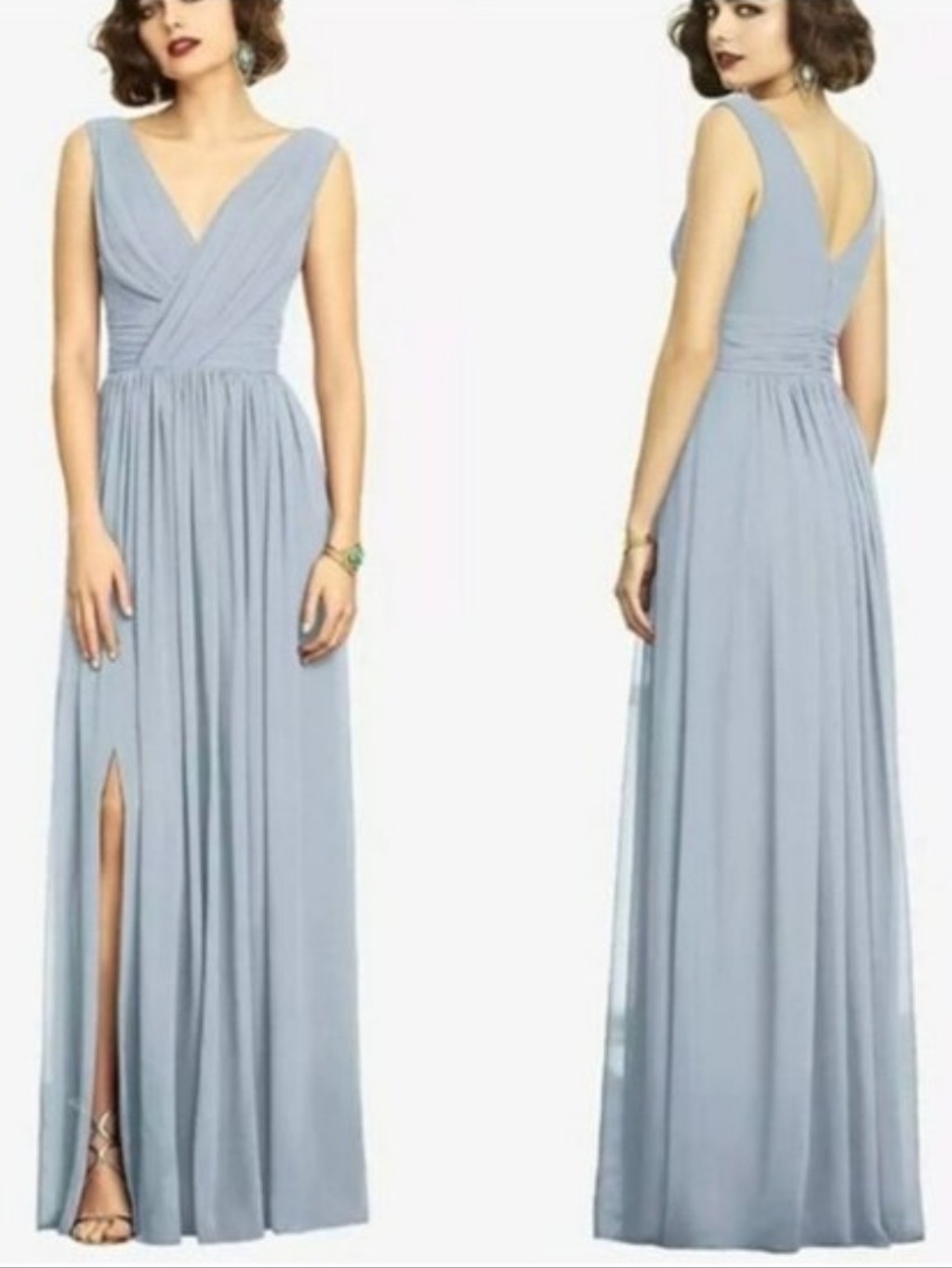 Dessy Collection Vivian Diamond Sleeveless Chiffon Maxi Dress Size 0 New Mist Bl